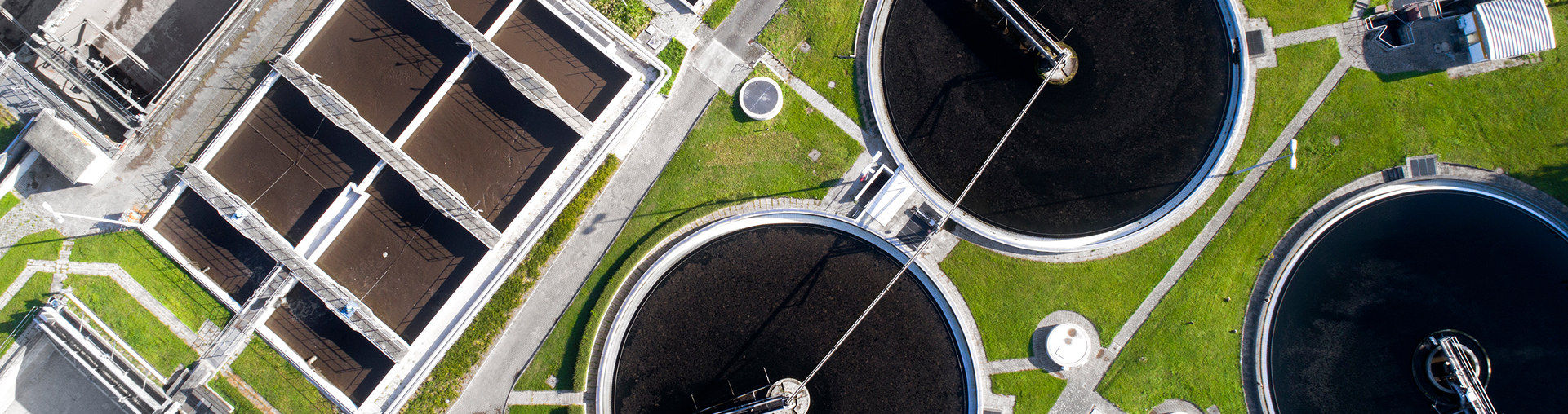 an aerial view of a sewage treatment plant