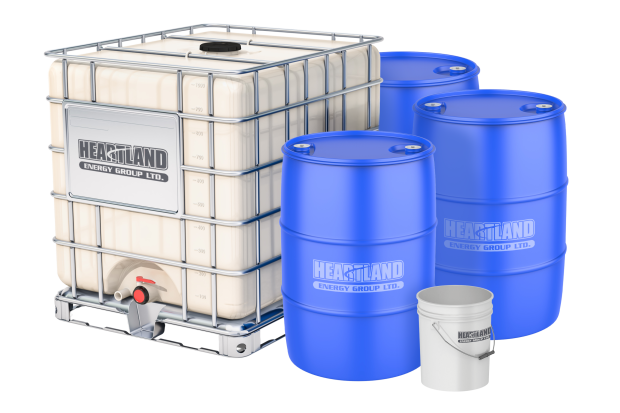 three blue barrels with the word heartland on them