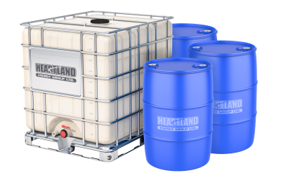 three blue barrels with the word heartland on them
