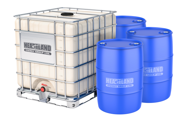 three blue barrels with the word heartland on them